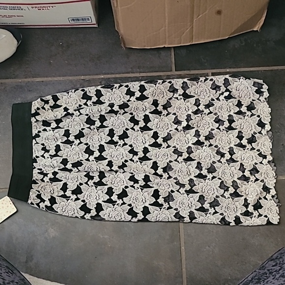 Free People White & Black Lace PENCIL Skirt w Wide Exposed Waistband Size XS NWT - Picture 2 of 6